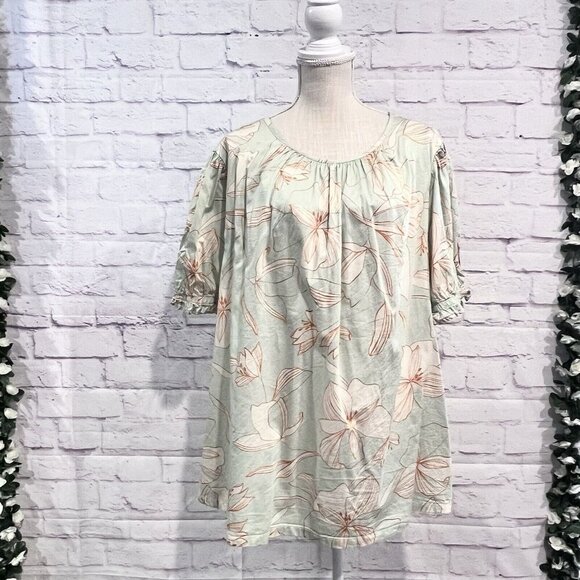 Ava & Viv‎ Floral Print Short Sleeve Poplin Blouse Size 3X Peasant Top - Picture 1 of 9